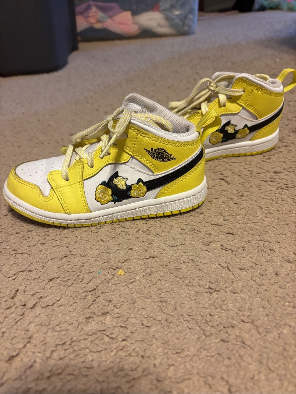 Kids Yellow and White High-Top Sneakers with Floral Accent
